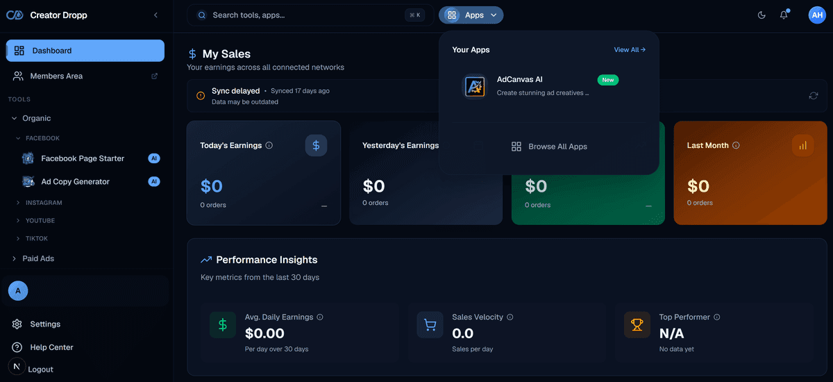 CreatorDropp Dashboard